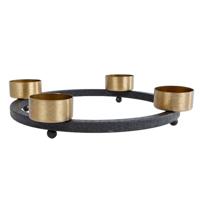 Overige Merken Theelichthouder yono 23x23x5 cm zwart/goud/metaal