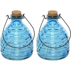 2x Wespenvangers/wespenvallen blauw 17 cm van glas   -