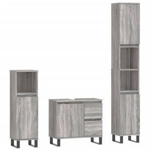 The Living Store Badkamermeubelset - - 30x30x190 cm - 30x30x100 cm - Grijs sonoma eiken