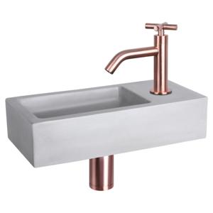Differnz Ravo fonteinset beton lichtgrijs - kraan kruis - 38.5 x 18.5 x 9 cm - rood koper
