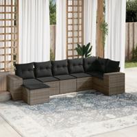 7-delige Loungeset met kussens poly rattan grijs