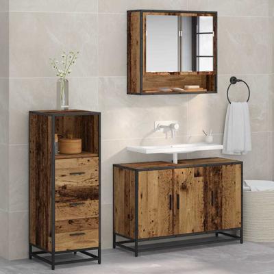 Badkamermeubelset 3 pcs Oud hout 90 x 33 x 60 cm Bewerkt hout