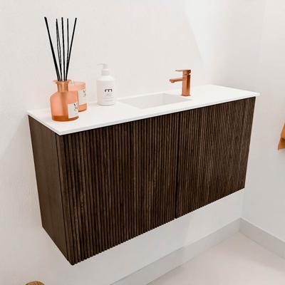 Toiletmeubel Mondiaz Joya | 80 cm | Meubelkleur Walnut | Faye wastafel Talc Midden | 1 kraangat Toiletmeubel Mondiaz Joya | 80 cm | Meubelkleur Walnut | Faye wastafel Talc Midden | 1 kraangat