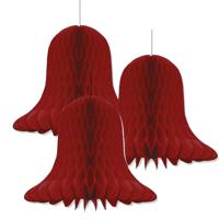 Kerstklokken lampionnen - 3x - donkerrood - 20 x 20 cm - Kerstversiering - Papier