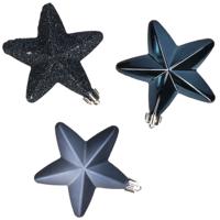Decoris kersthanger sterren - 6x st - donkerblauw - 7 cm - kunststof - kerstornamenten