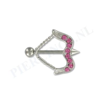 Tepelpiercing shield pijl en boog roze