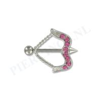 Tepelpiercing shield pijl en boog roze