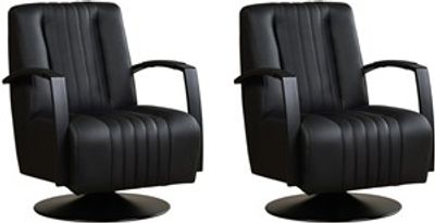 Set van 2 Zwarte leren industriële draaifauteuils Galaxy - staal zwart frame met schotelvoet - Toledo Leer Nero (zwart leer)