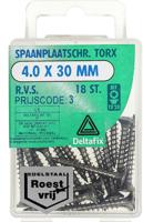 Sp.pl.schr.torx 4,0x30mm rvs 18st - Deltafix