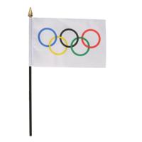 Olympische Spelen vlaggetje - 15 x 10 cm - polyester - op kunststof stokje - 27 cm Olympische Spelen vlaggetje - 15 x 10 cm - polyester - op kunststof stokje - 27 cm