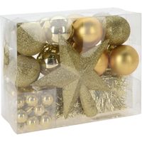 Kerstballen set 54-dlg - met piek - kunststof - goud - voor kleine boom