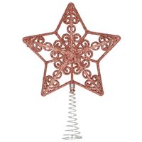 Kerstboom piek - open ster - donker roze - glitter - 20 cm - kunststof - kerstpiek