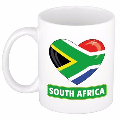 I love Zuid Afrika koffiemok - drinkbeker - met hartjes vlag - wit - 300 ml