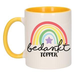 Cadeau mok voor collega - geel - bedankt - afscheid/pensioen - keramiek - 300 ml