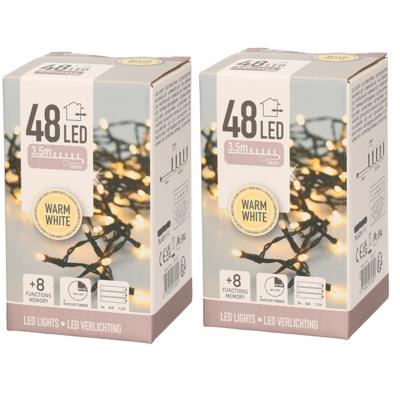 Kerstverlichting - 2x - op batterij - warm - wit - 48 lampjes - 4 meter