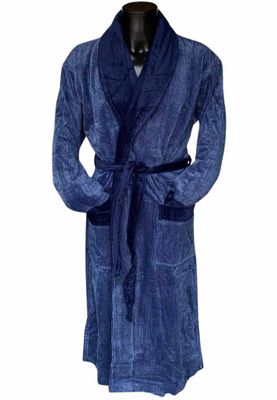 Van Dyck unisex badjas velours donkerblauw-s