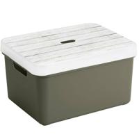 Donkergroene opbergboxen/opbergmanden 32 liter kunststof met deksel - Opbergbox - thumbnail