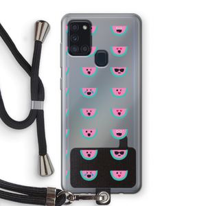 Smiley watermeloenprint: Samsung Galaxy A21s Transparant Hoesje met koord
