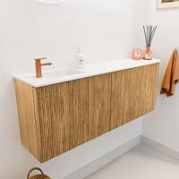 Toiletmeubel Mondiaz Joya | 111.6 cm | Meubelkleur Oak | Faye wastafel Talc Links | 1 kraangat Toiletmeubel Mondiaz Joya | 111.6 cm | Meubelkleur Oak | Faye wastafel Talc Links | 1 kraangat
