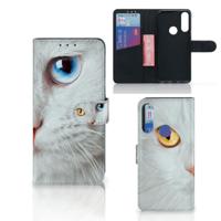 Alcatel 1S 2020 | Telefoonhoesje | Met pasjeshouder | Witte Kat