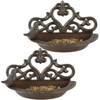 Esschert Design Wand vogel voederbak/drinkbak - 2x stuks - gietijzer - 24 cm - Vogelvoer - Vogelvoer