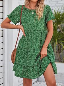 Casual Crew Neck Loose Chiffon Dress With No