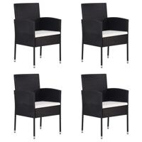Tuinstoelen 4 st met crèmewitte kussens poly rattan zwart - thumbnail