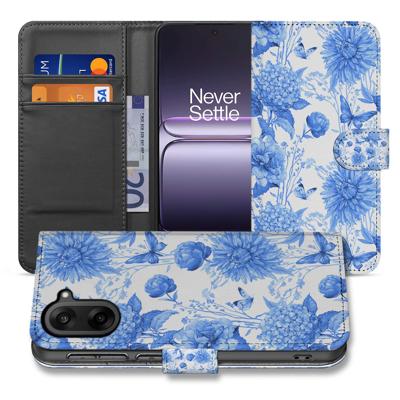 Blauw Bloemen Hoesje Voor OnePlus Nord CE 5 | Bookcase Hoesje Met PU-Leer En 3 Pasjesvakken