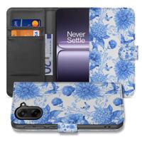 Blauw Bloemen Hoesje Voor OnePlus Nord CE 5 | Bookcase Hoesje Met PU-Leer En 3 Pasjesvakken