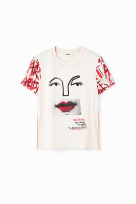 Arty T-shirt met gezicht - WHITE - M