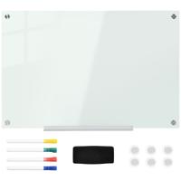Vinsetto Glazen Whiteboard, Memobord, Whiteboard, 4 stiften, 6 magneten, 1 spons, 1 houder, Wit