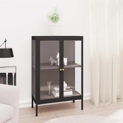 Dressoir 75x35x105 cm staal en glas zwart