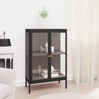 Dressoir 75x35x105 cm staal en glas zwart
