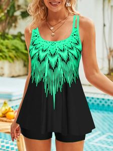 Vacation Ethnic Printing Scoop Neck Tankini