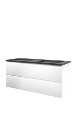 Proline hardsteen Elegant wastafelonderkast met 2 lades en hardstenen wastafel zonder kraangat 120 x 54,5 x 46 cm, mat wit