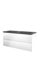 Proline hardsteen Elegant wastafelonderkast met 2 lades en hardstenen wastafel zonder kraangat 120 x 54,5 x 46 cm, mat wit - thumbnail