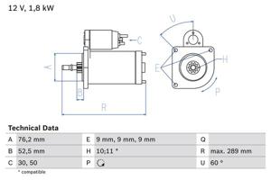 Startmotor / Starter BOSCH, Spanning (Volt)12V, u.a. für VW