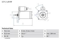 Startmotor / Starter BOSCH, Spanning (Volt)12V, u.a. für VW