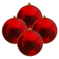 Decoris Kerstbal - 4x - rood - groot - 14 cm - kunststof - glans