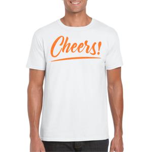 Verkleed T-shirt voor heren - cheers - wit - oranje glitter - carnaval/themafeest