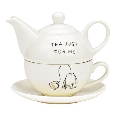 Theepottenset, Tea just for me, set van 3, van wit porselein (B/H/D) 15x16x15 cm 400 ml/250 ml
