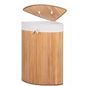 Wasmand - bamboe hout - met deksel -hoek model - naturel - 35 x 35 x 60 cm - 70 liter