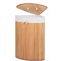 Wasmand - bamboe hout - met deksel -hoek model - naturel - 35 x 35 x 60 cm - 70 liter - thumbnail