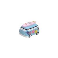 Spaarpot vakantie bus - blauw - 16 x 11 x 11 cm - keramiek - spaarvarken autobus