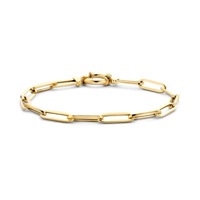 Armband Paperclip-Vierkante Buis geelgoud 4,5 mm 19 cm