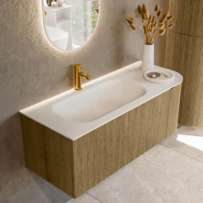Badmeubel Mondiaz Kurve | 115 cm cm | Meubelkleur Dusk | Wastafelkleur Talc | Solid surface | Wasbak links zijde spoelbak | 1 kraangat