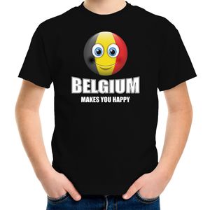 Belgium makes you happy landen t-shirt Belgie zwart voor kinderen met Emoticon