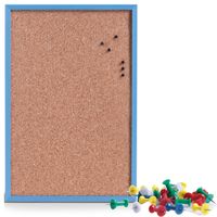 Prikbord incl. 25x punaises gekleurd - 40 x 60 cm - blauw - kurk - Prikborden - thumbnail