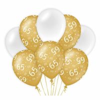 Paperdreams 65 jaar leeftijd thema Ballonnen - 8x - goud/wit - Verjaardag feestartikelen   -