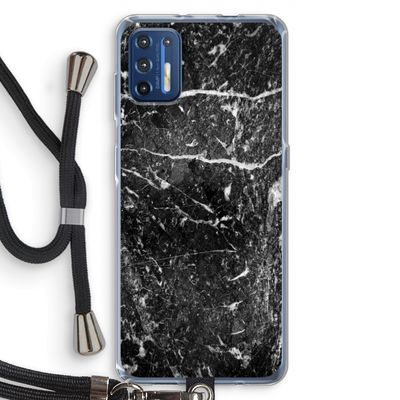 Zwart marmer: Motorola Moto G9 Plus Transparant Hoesje met koord